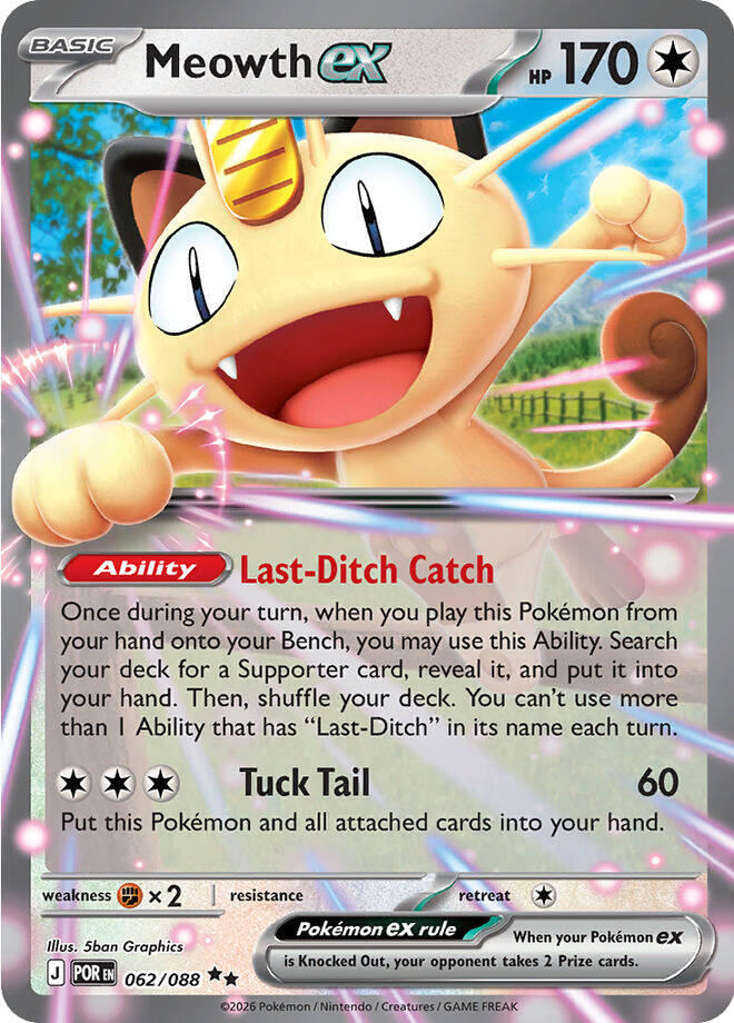 Pokemon Perfect Order Meowth ex 062/088 Double Rare Holofoil