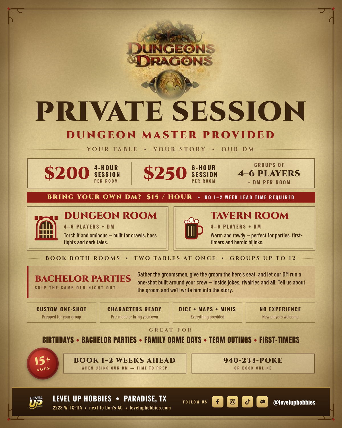 D&D Private Session - DM Provided - 4-6 Hours