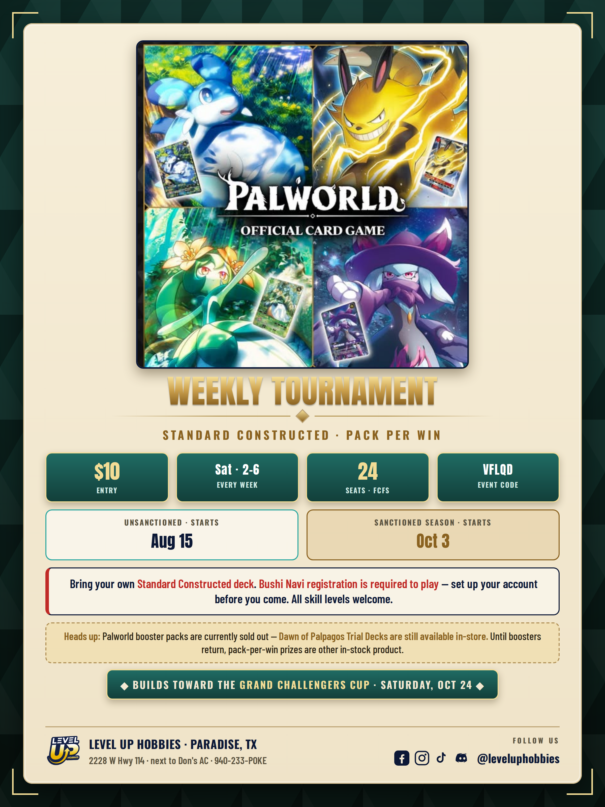 Palworld Weekly Tournament "Unsanctioned" till Oct 3rd