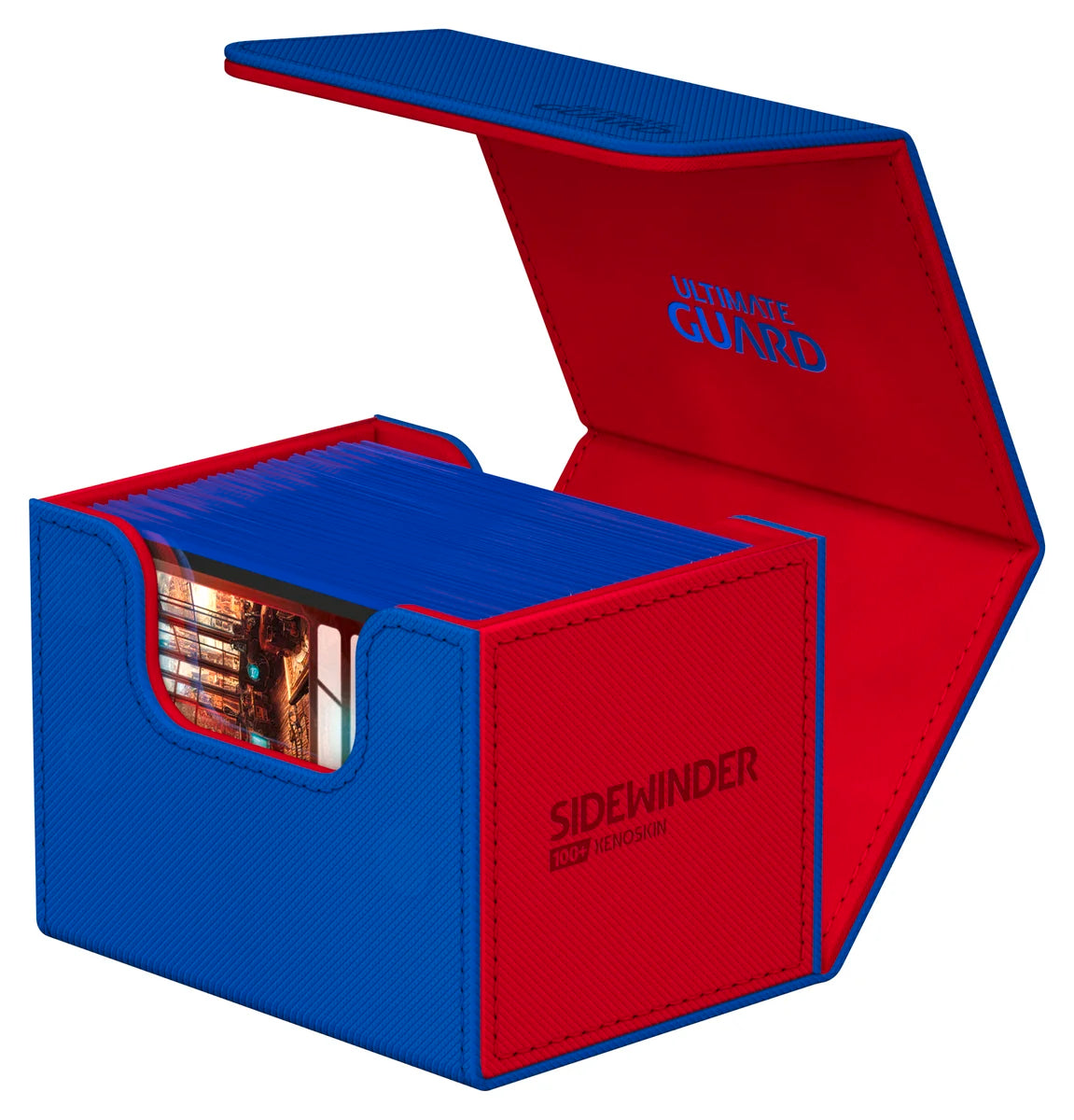 Ultimate Guard Sidewinder 100+ XenoSkin Synergy deck box, blue and red