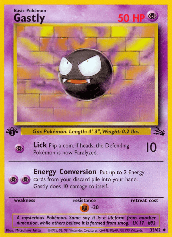 Gastly - Fossil 33 - Pokemon trading card