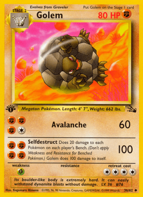 Golem - Fossil 36 - Pokemon trading card