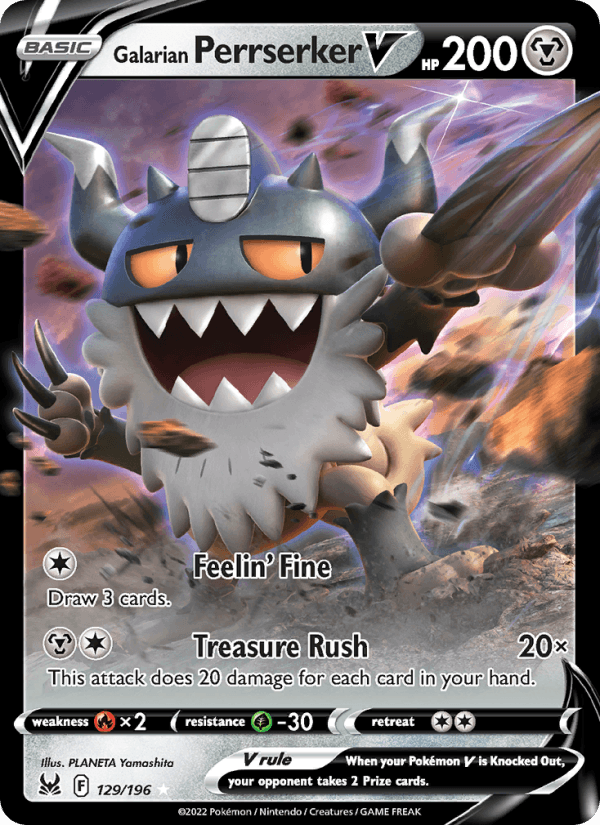Galarian Perrserker V - Lost Origin 129 - Pokemon trading card