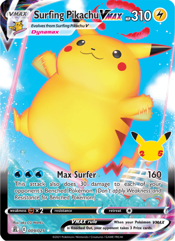 Surfing Pikachu VMAX - Celebrations 9 - Pokemon trading card