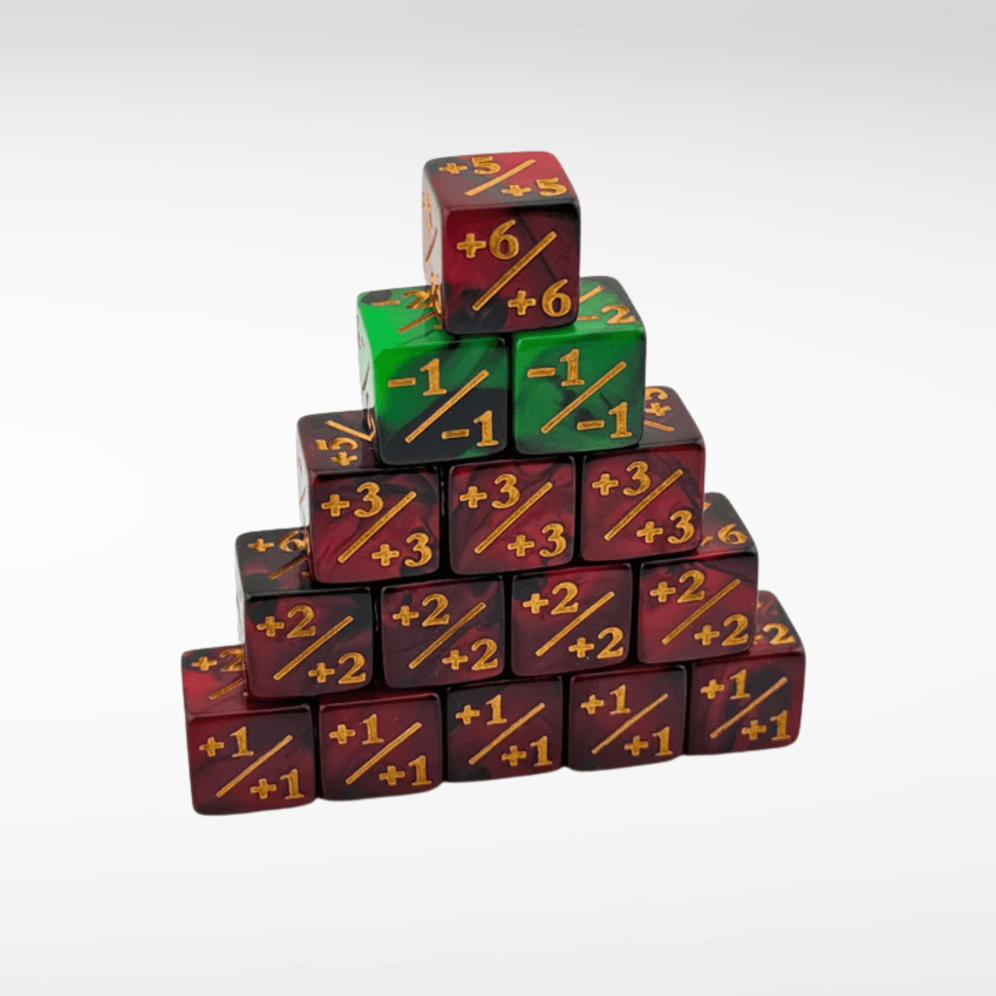 Nerd Gear +1/-1 Dice Counter - 15 Pack - Red / Black / Green