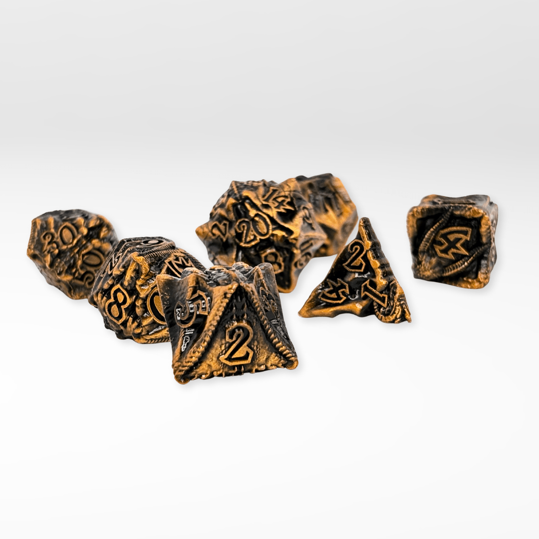 Nerd Gear 7pc Dice Set - Gold, Evil Dragon - Solid